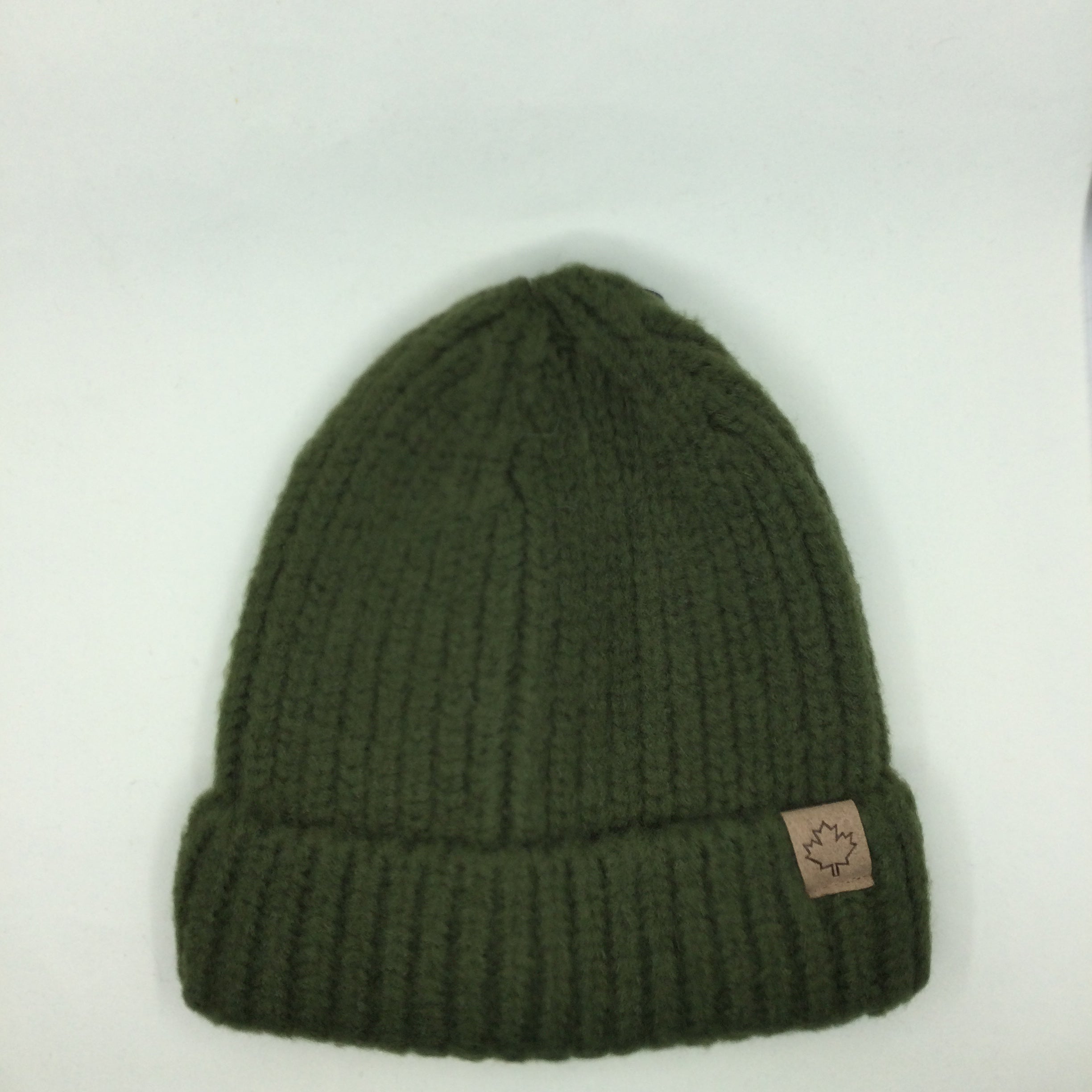 Kids Beanie with Maple Leaf Patch - Green