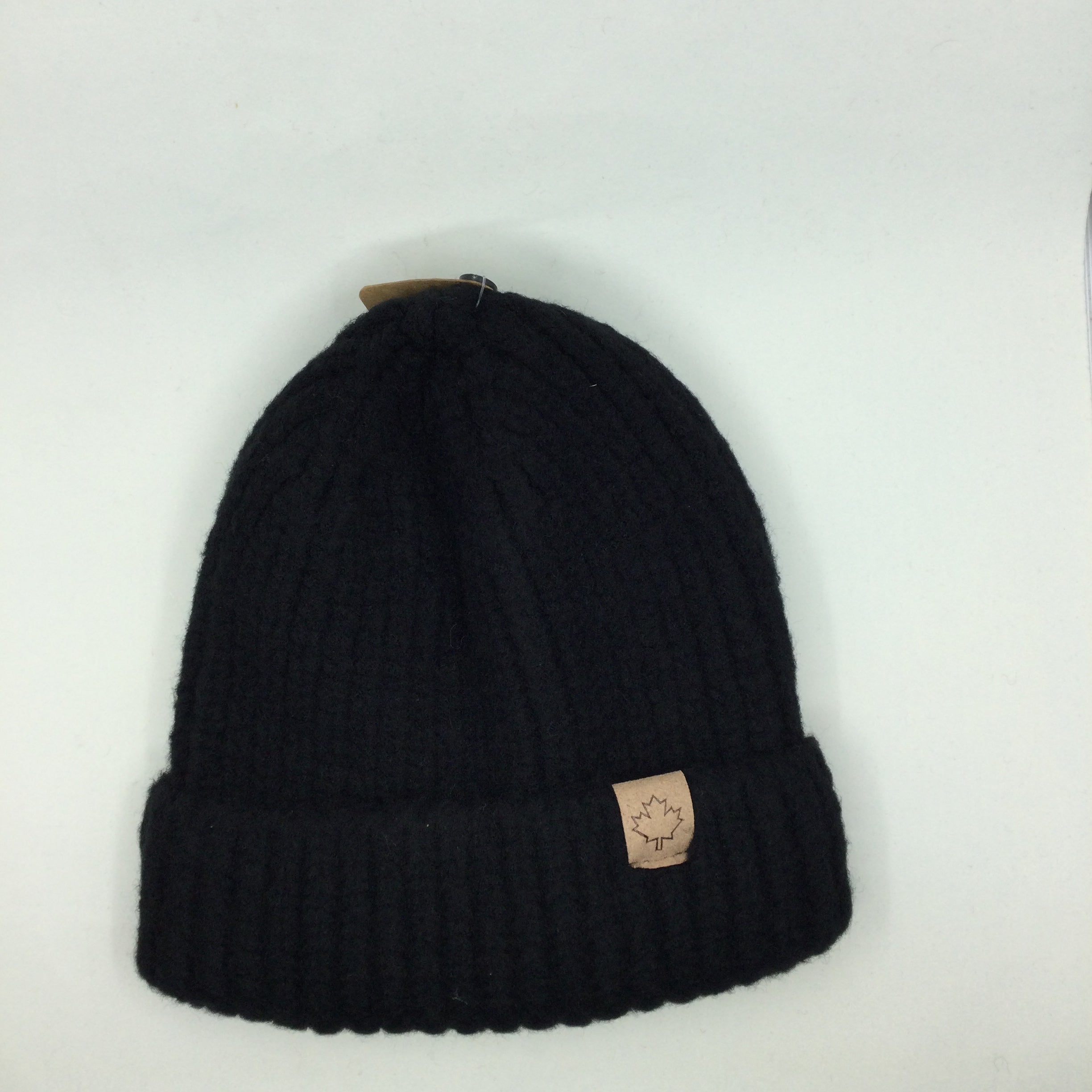 Kids Beanie with Maple Leaf Patch - Black