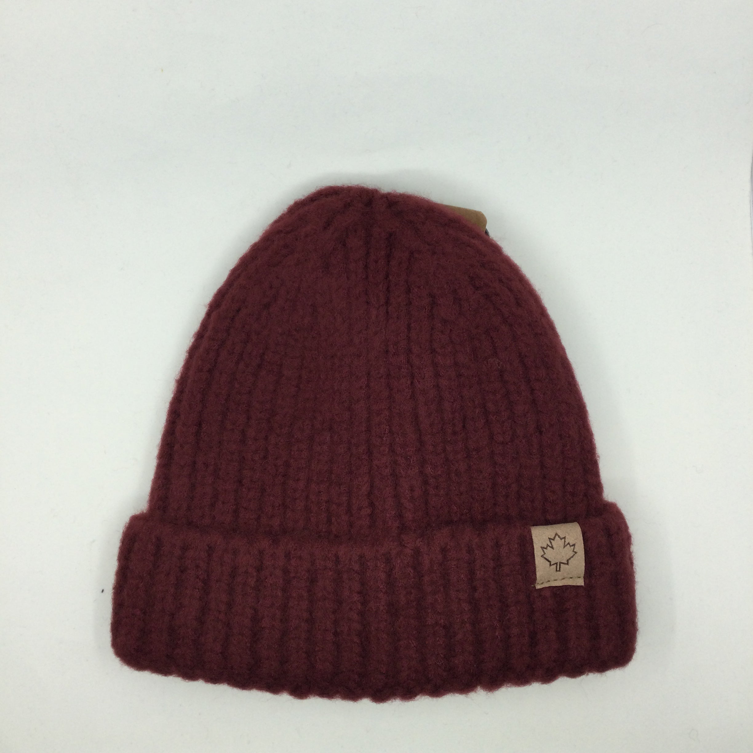 Kids Beanie with Maple Leaf Patch - Red