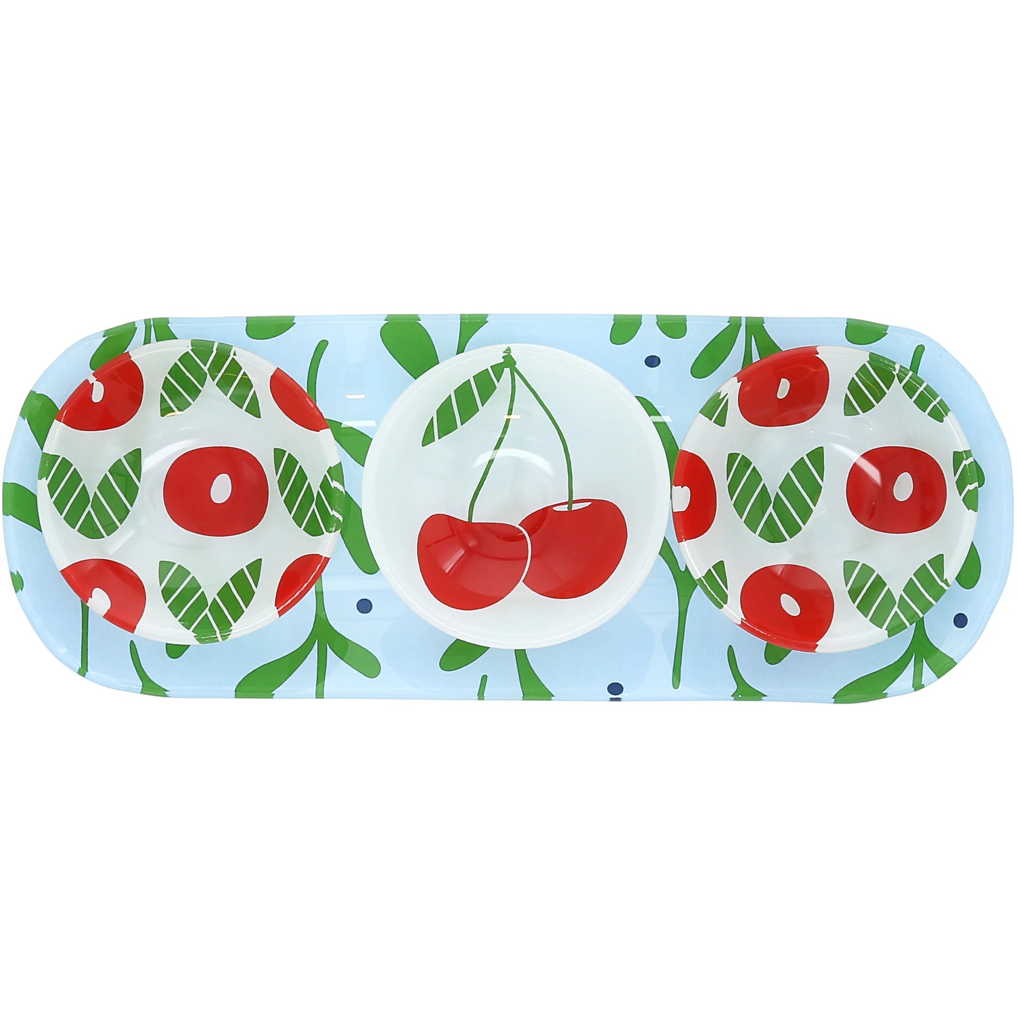 Fruit-Themed Serving Tray with Three Bowls - Cherries