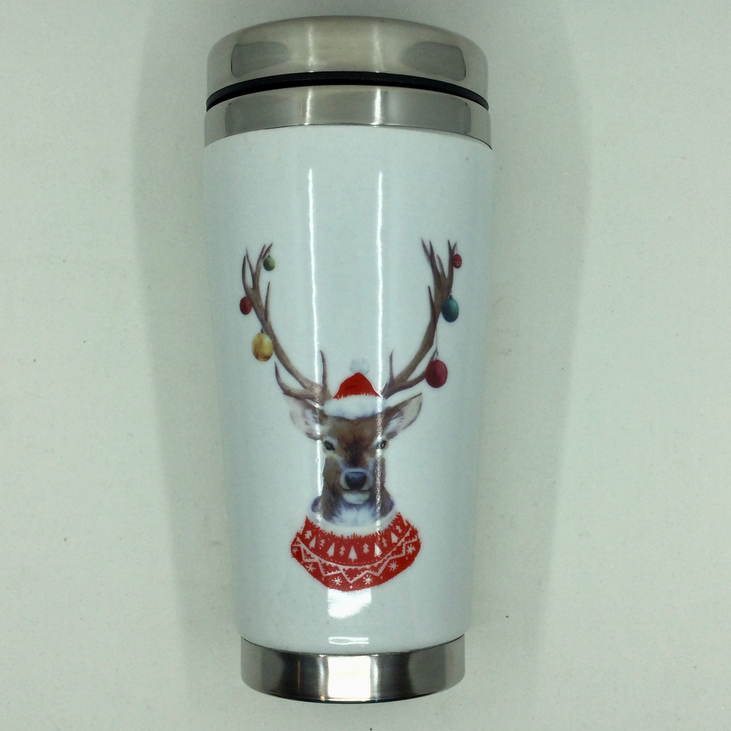 Glass Coffee Mug with Christmas Deer - Reindeer Travel Mug