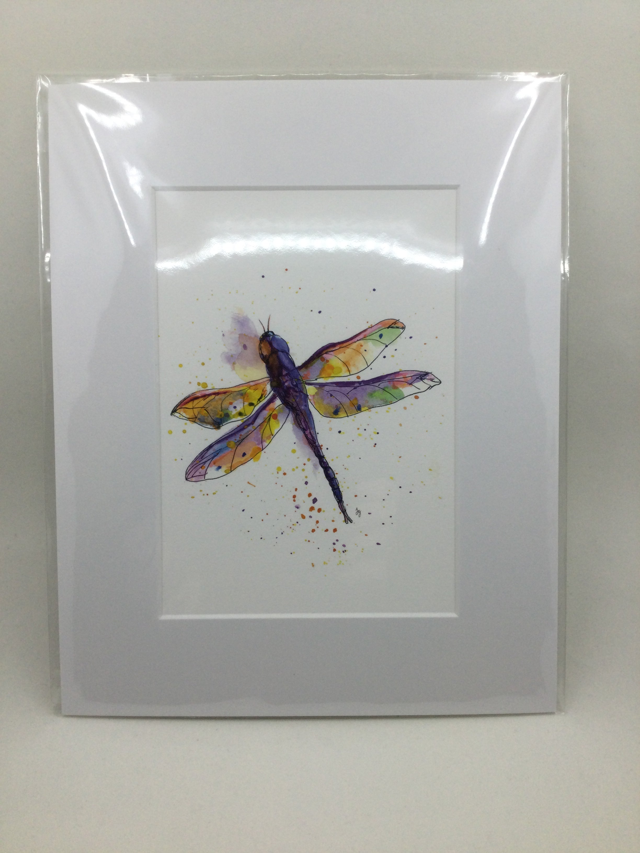 Art Print with Mat by Jennifer Giffin - Multicoloured Dragonfly