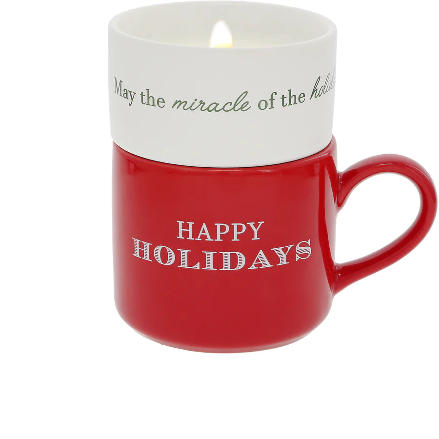 Stacking Mug with Candle - Happy Holidays