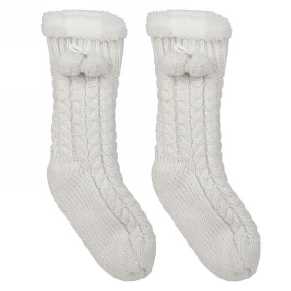 Knit Socks with Fur Trim - White