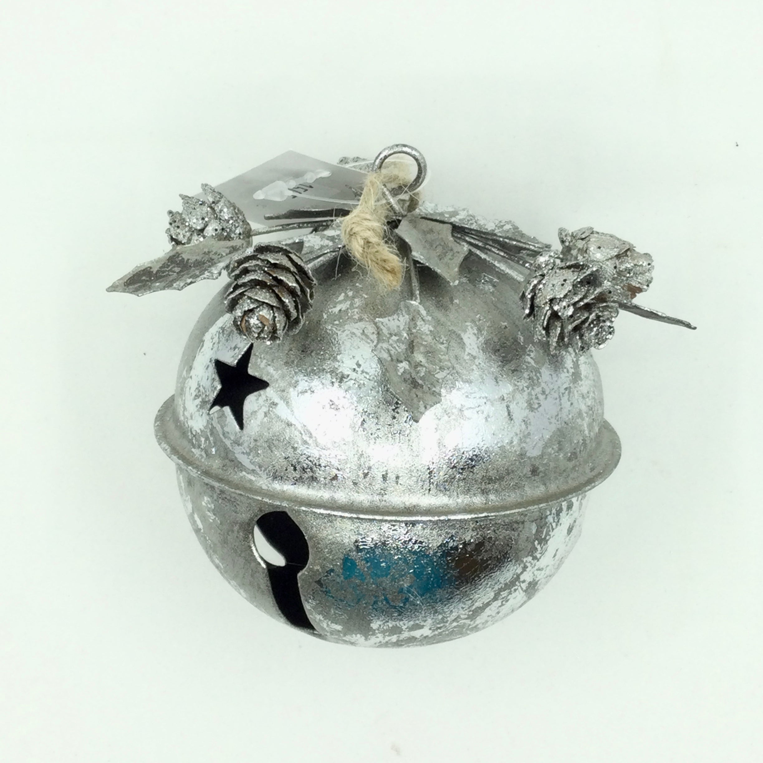 Metal Bell Ornament with Pinecone - Silver