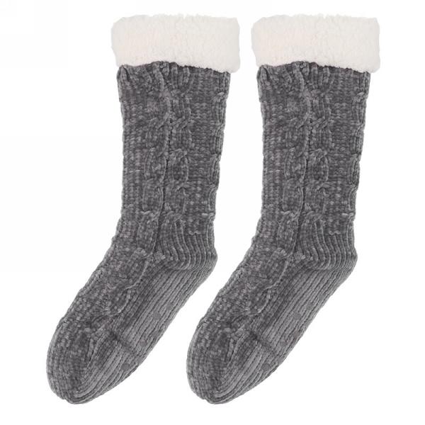 Knit Socks with Fur Trim - Gray