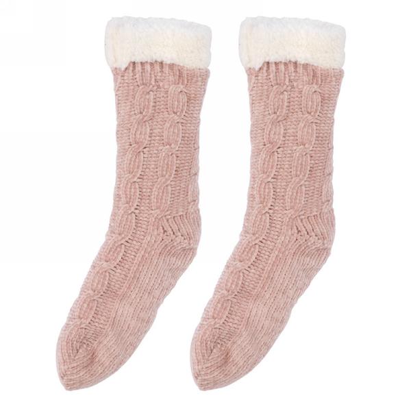 Knit Socks with Fur Trim - Pink