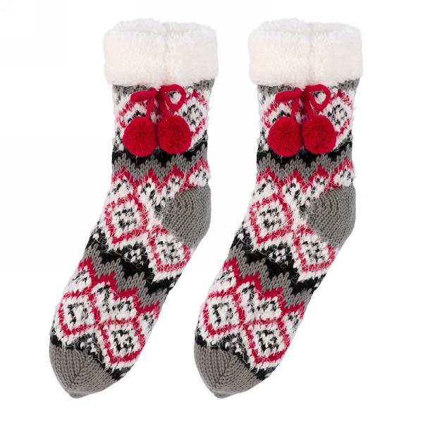 Knit Socks with Fur Trim - Red