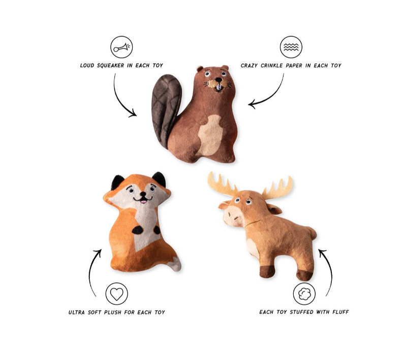 Plush Dog Toy - Set of 3 - All Variants Detailed