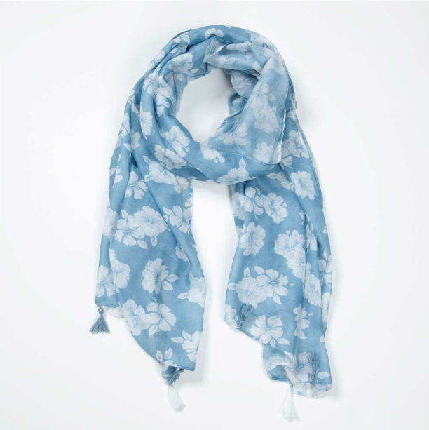 Lightweight Scarf with Tassels - Blue