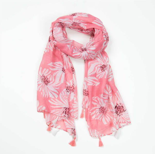 Lightweight Scarf with Tassels - Floral