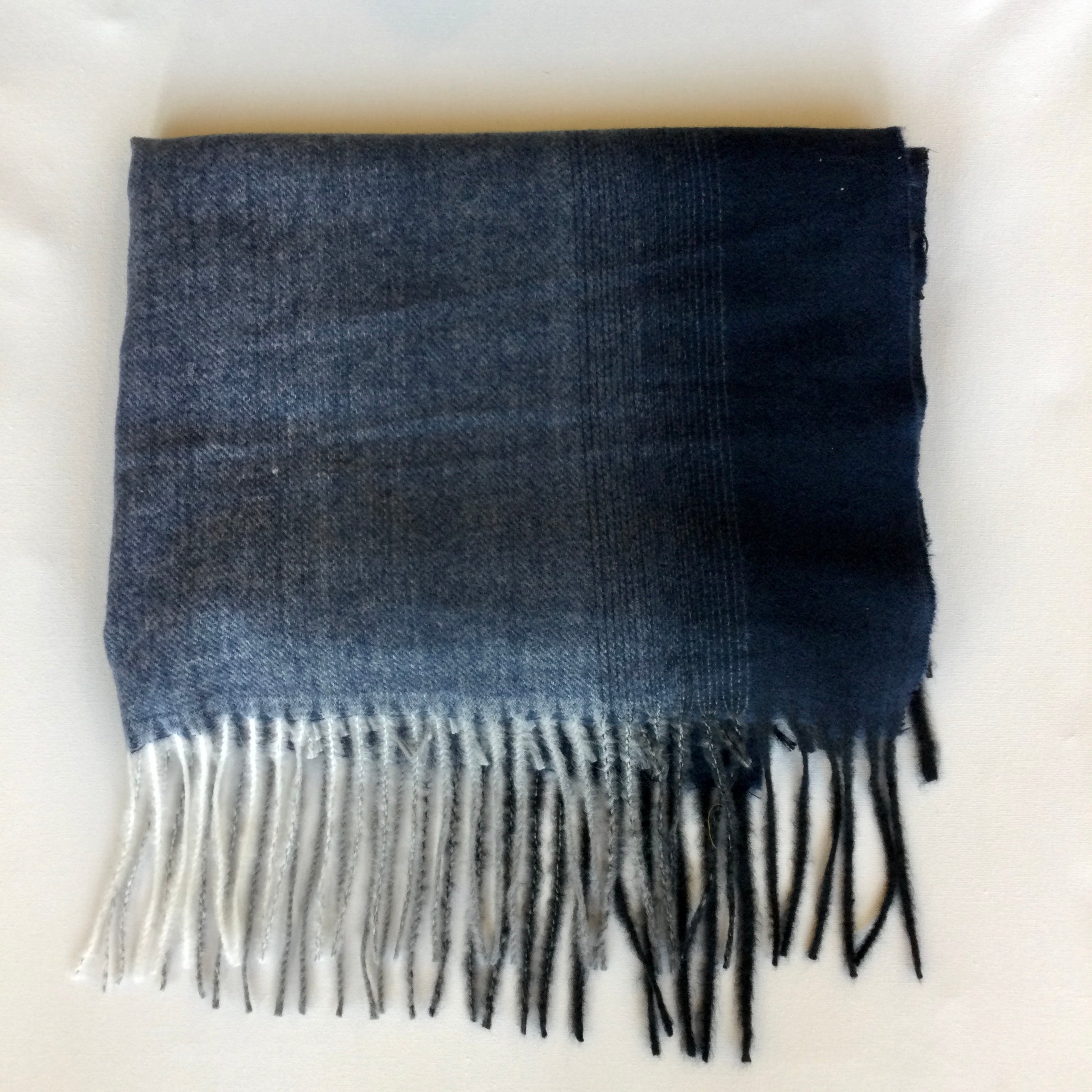 Plush Scarf with Long Fringe - Navy Ombre