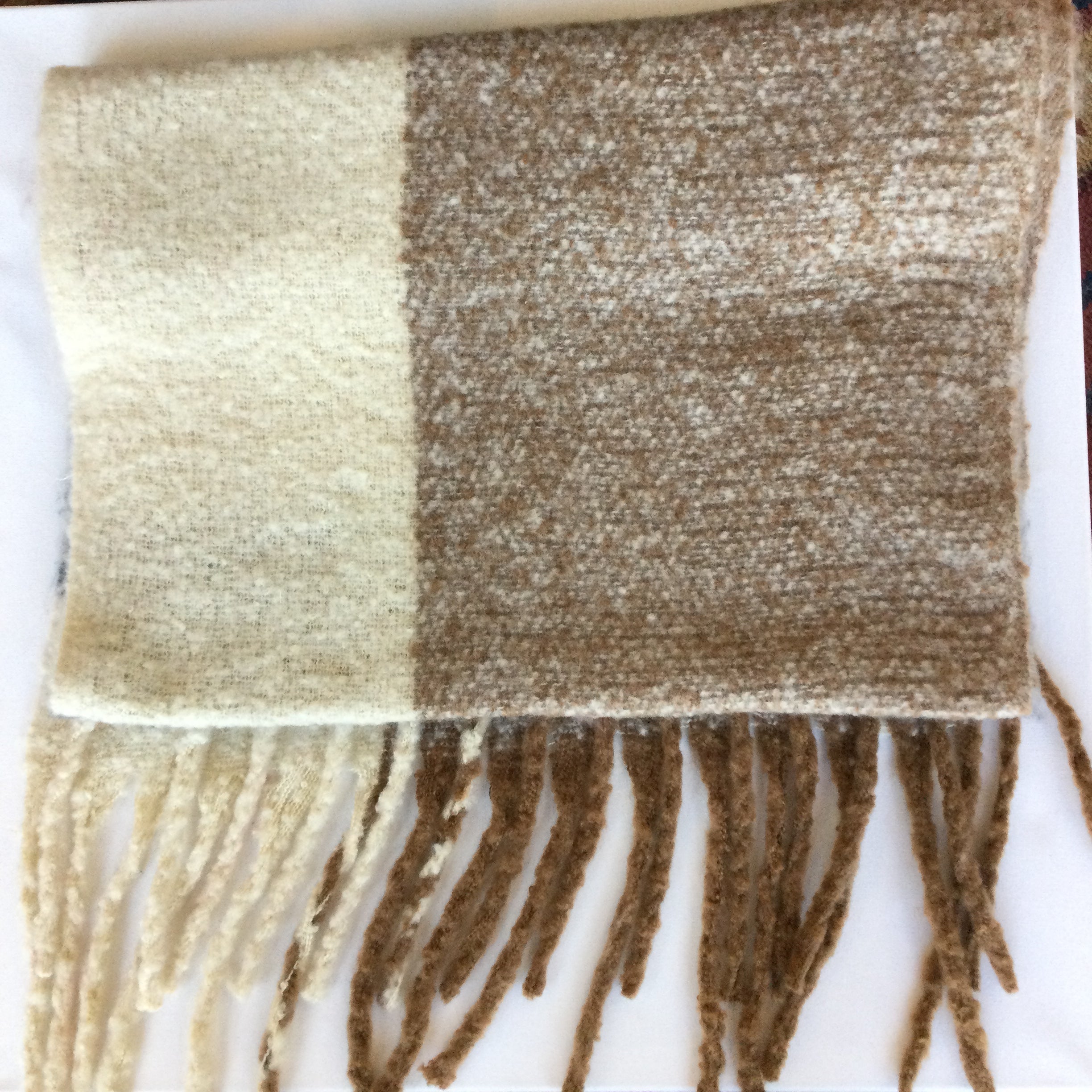 Plush Scarf with Long Fringe - Shades Of Brown Squares