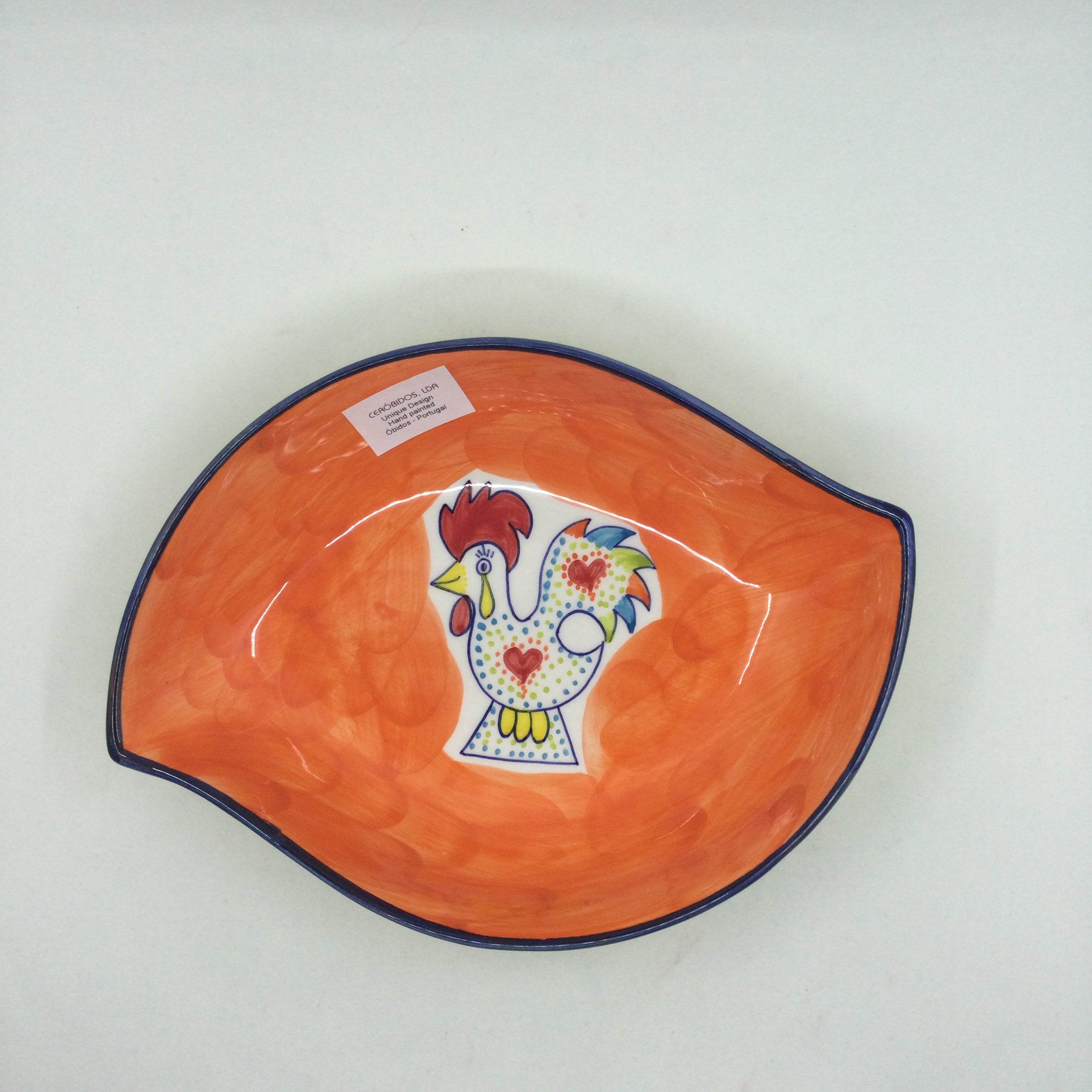 Joyful Rooster - Leaf Shaped Dish - Orange Inside / Yellow Outside