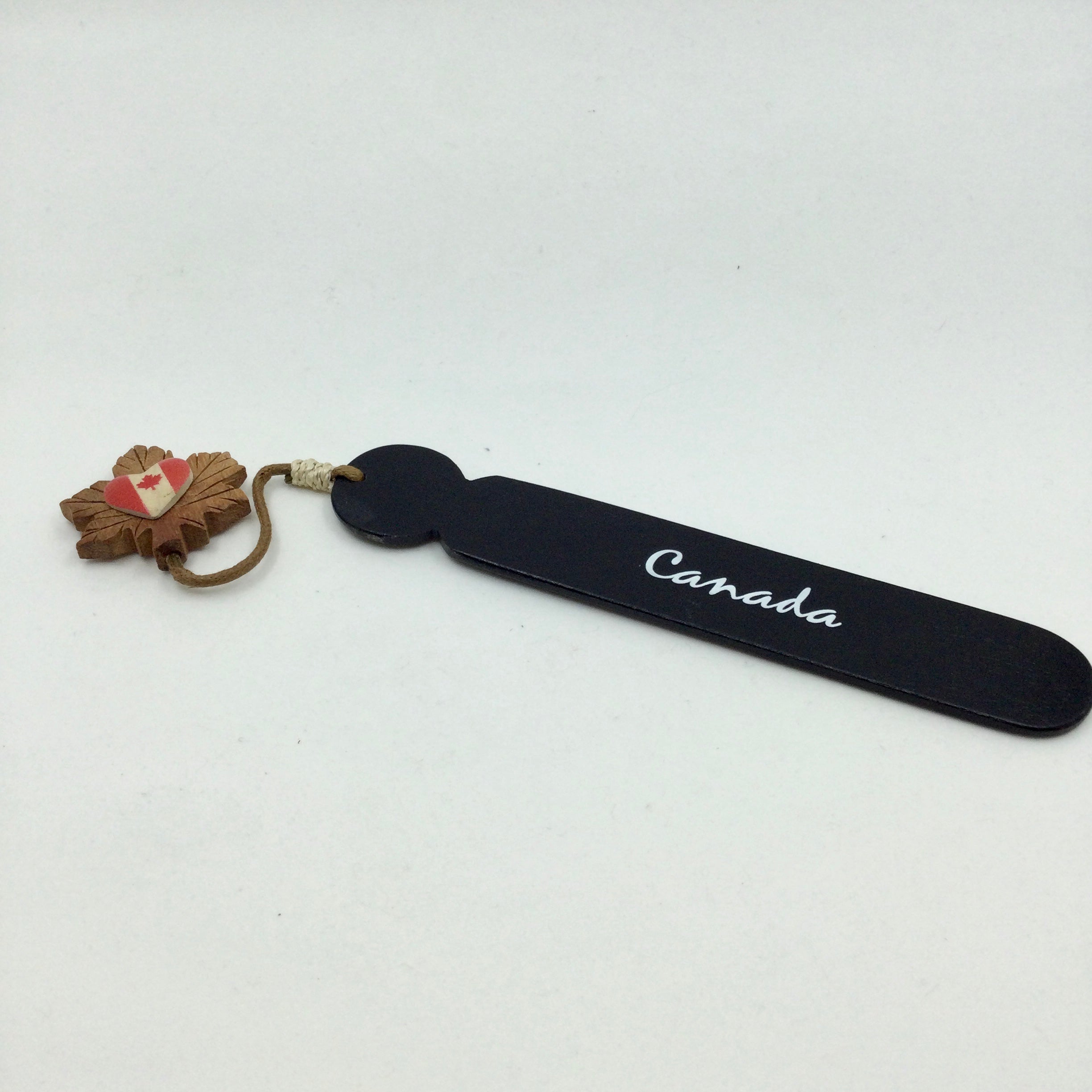 Canadian Wood Bookmark - Canadian Heart on Maple Leaf