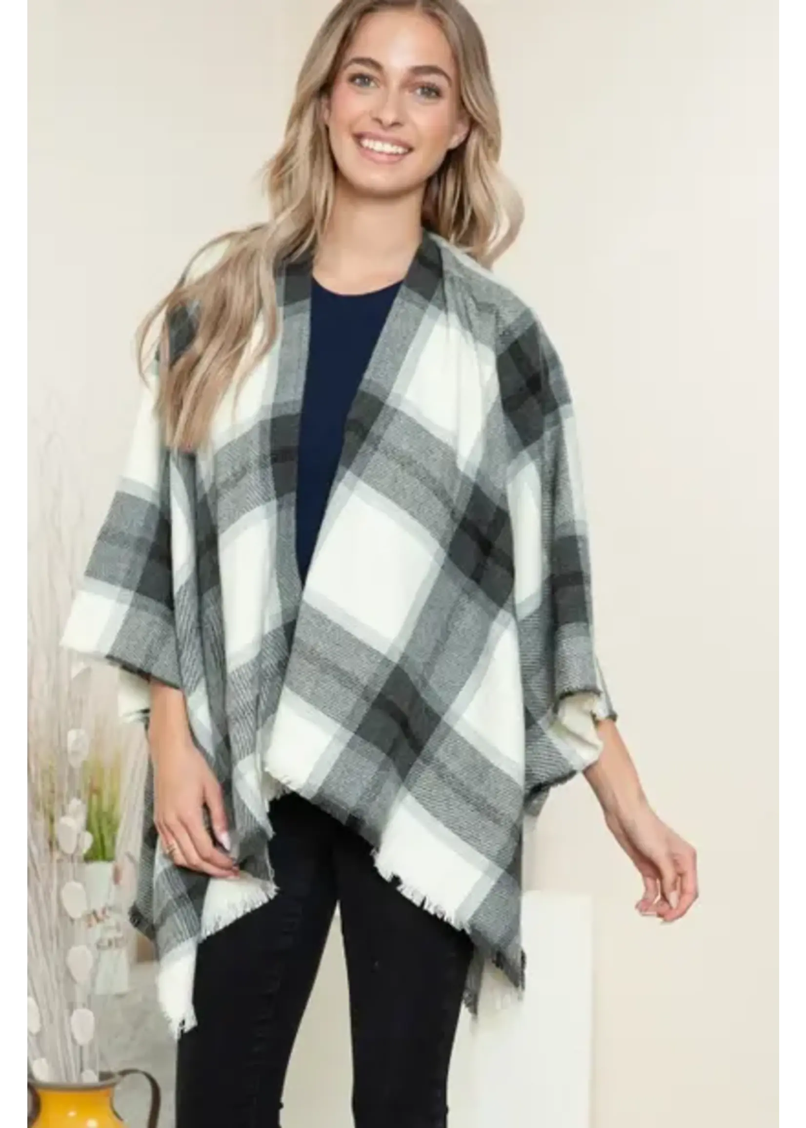 Shawl - Black/Grey/Cream Large Plaid