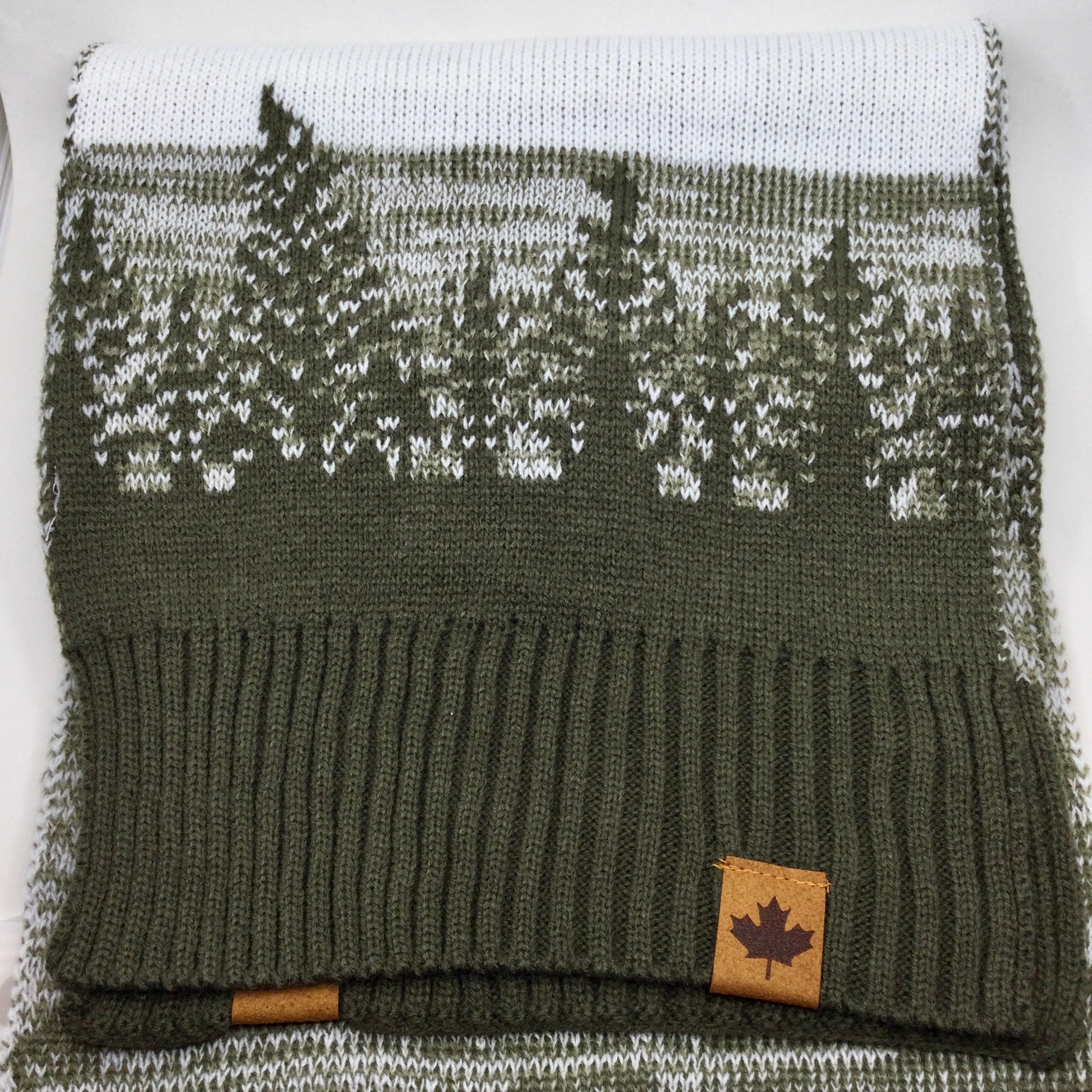 Canada Collection Knitted Tree Scarf - Green/Beige