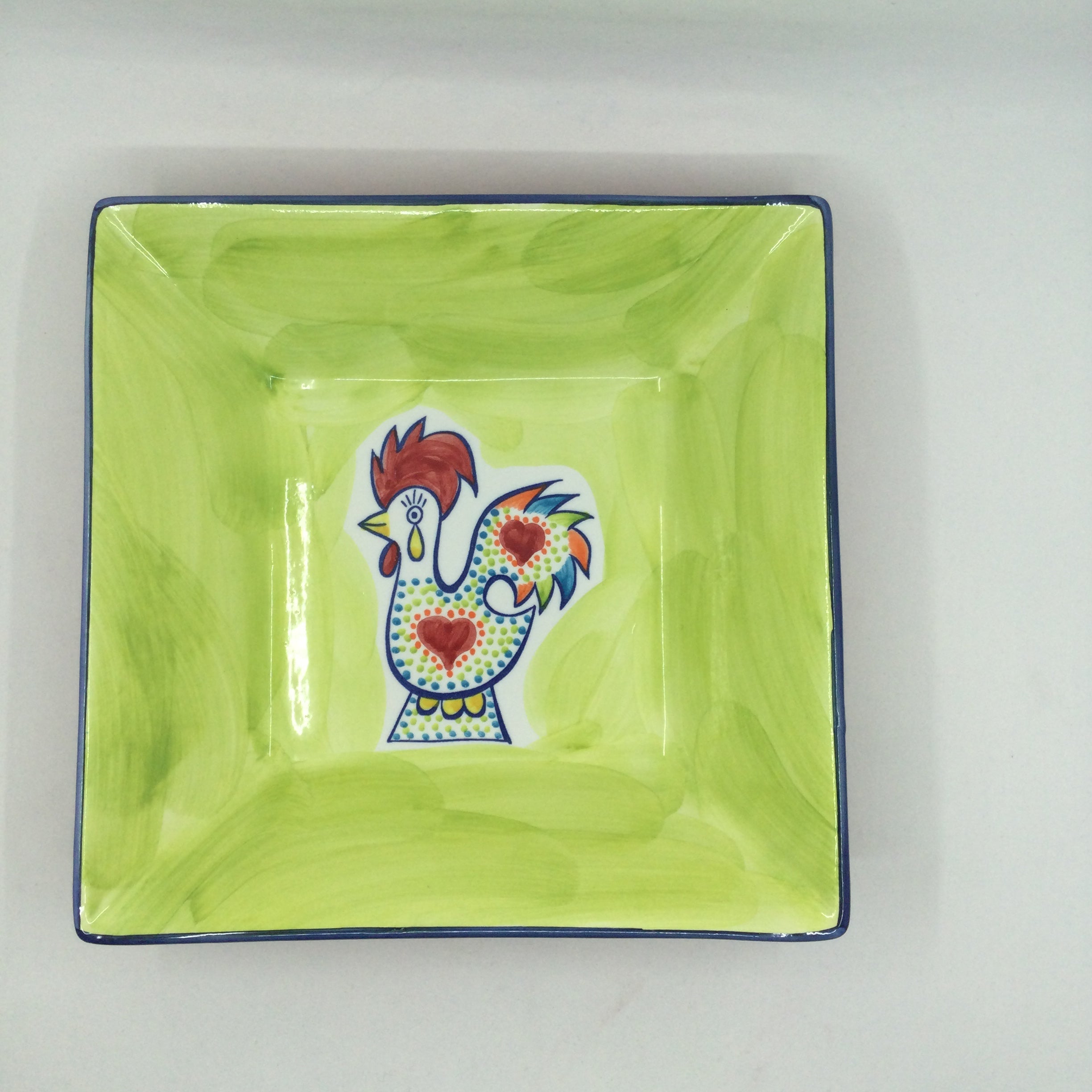 Joyful Rooster - Small Square Serving Dish - Red / Lime Green Inside