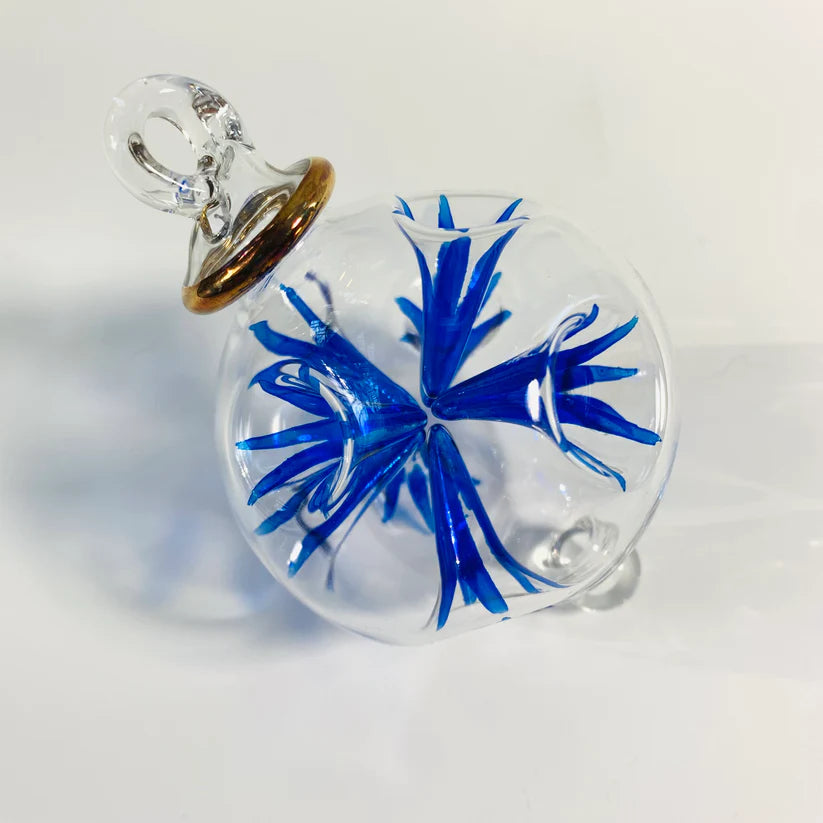 Blown Glass Ornament - Blue Blossoms