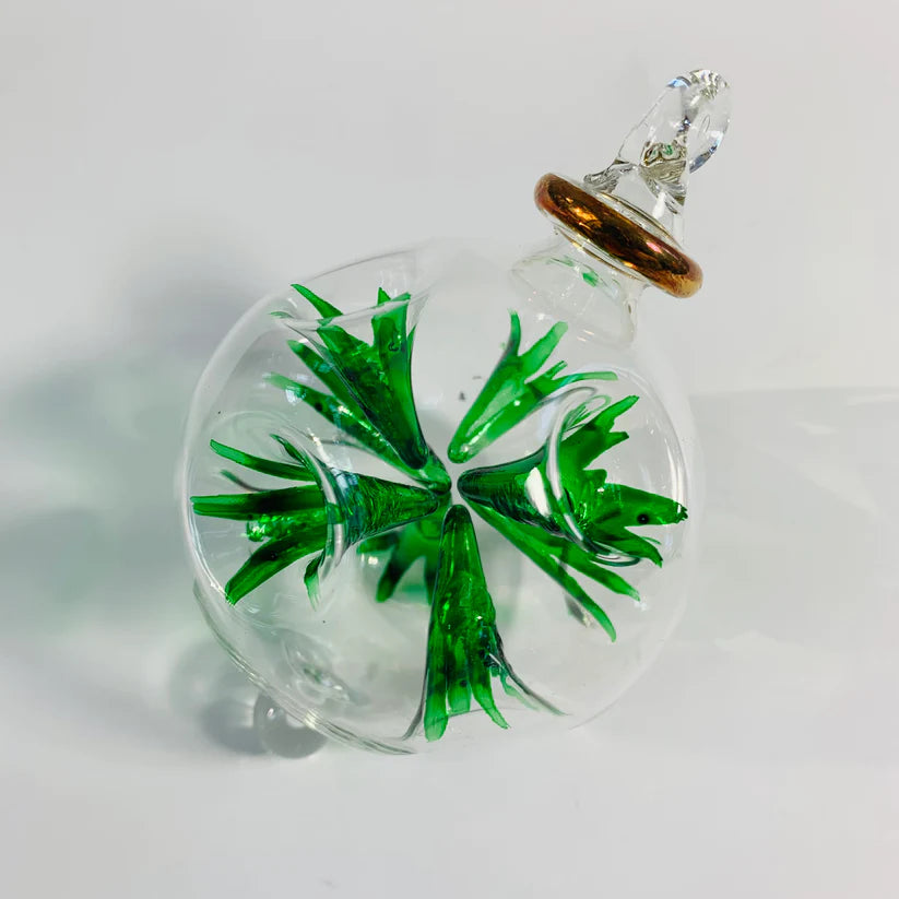 Blown Glass Ornament - Green Blossoms