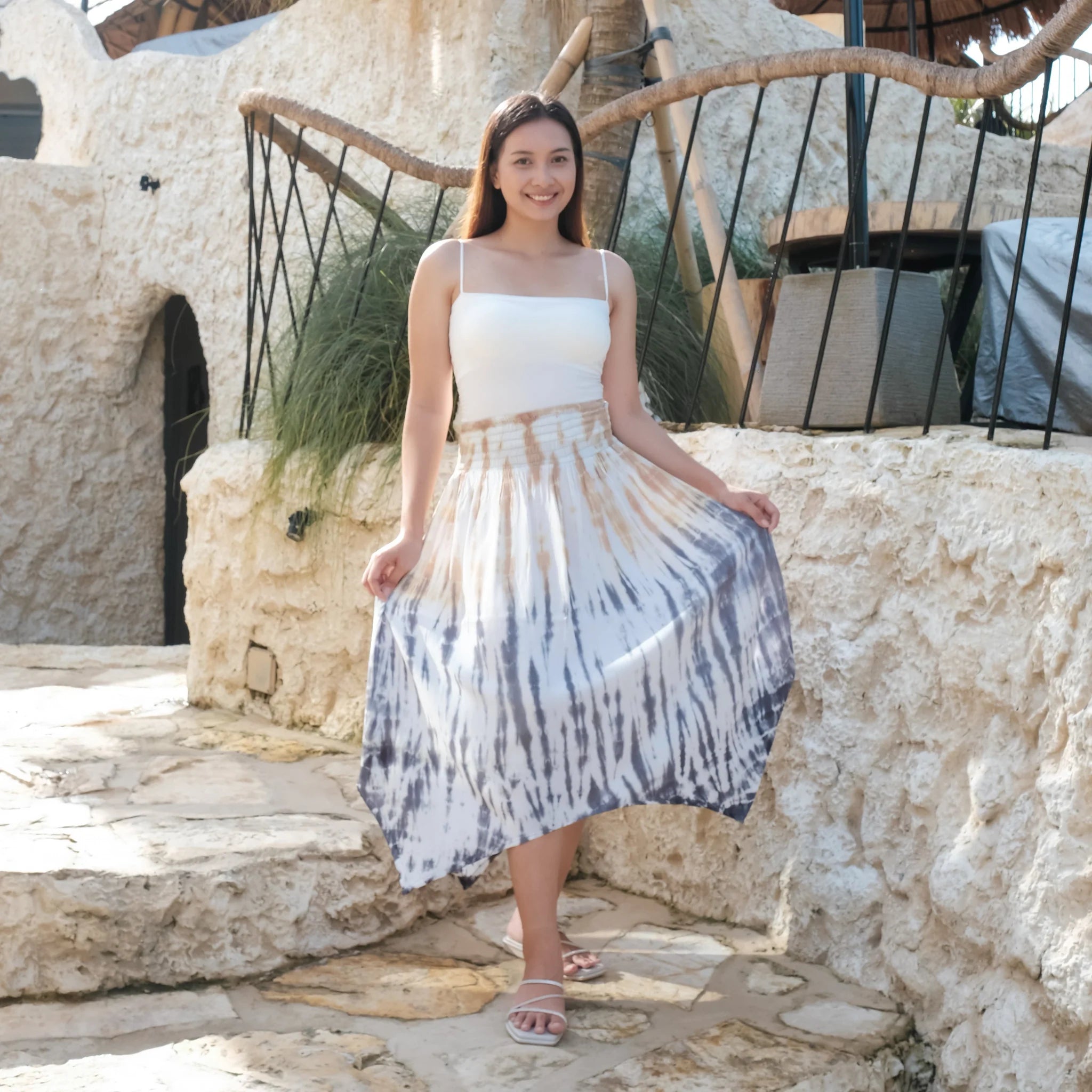 Tie Dye Handkerchief Skirt - Tan