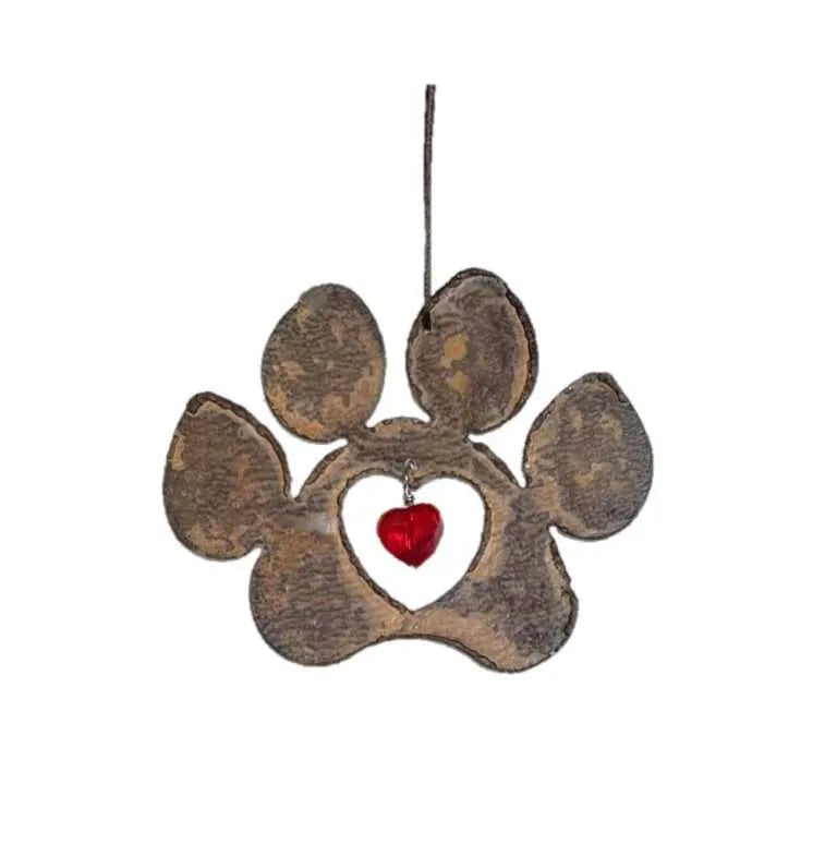 Metal Ornaments - Paw Print with Heart
