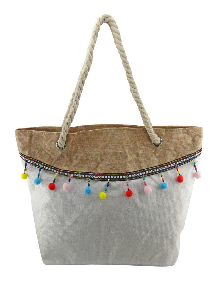 Beach Bag with Rope Handle - White