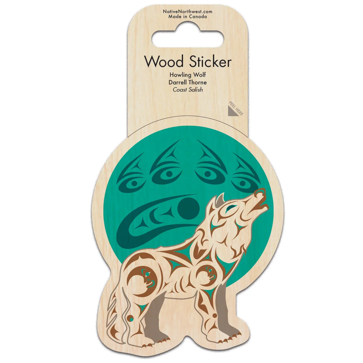 Native Northwest Wood Sticker - Howling Wolf