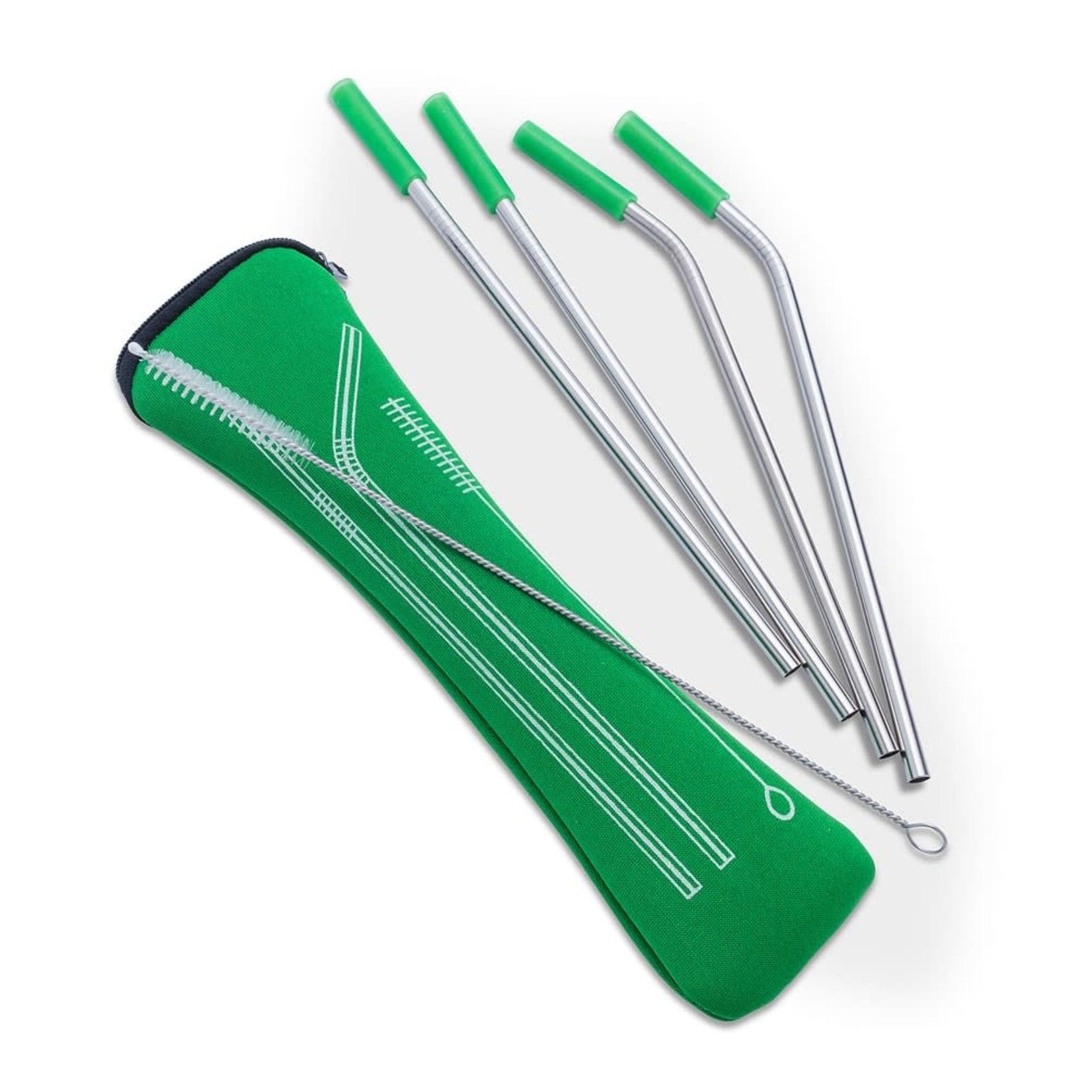 Stainless Steel Straws & Brush in Pouch - Green