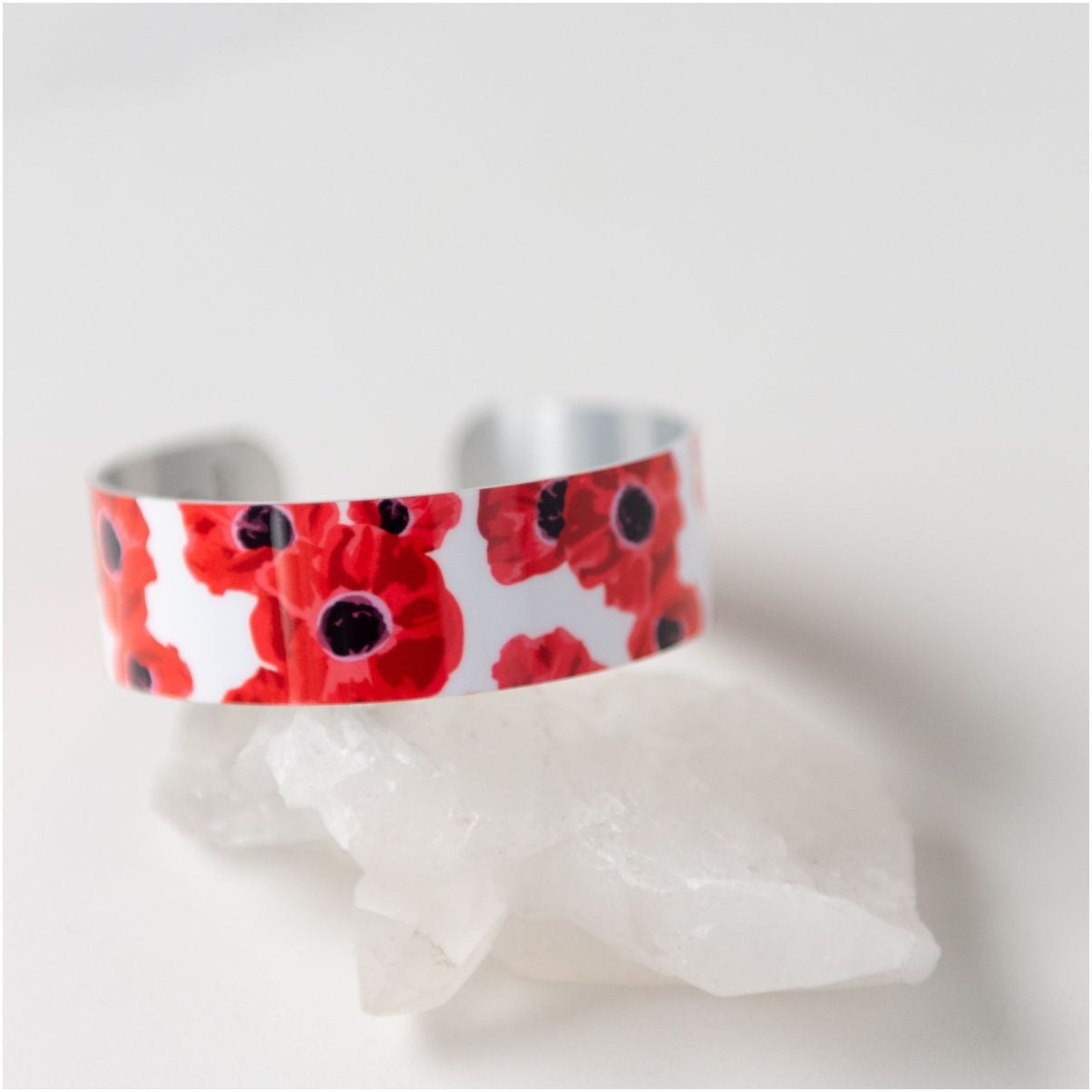 Small Cuff Metal Bracelet - Pretty Poppies