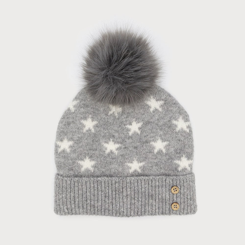 Star Pattern Toque with Pom-Pom