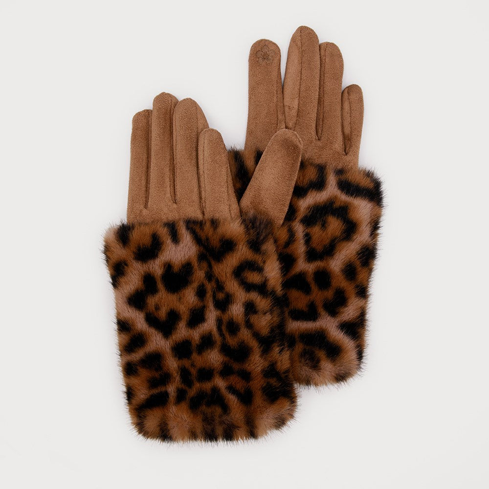 Leopard Print Faux Fur Gloves