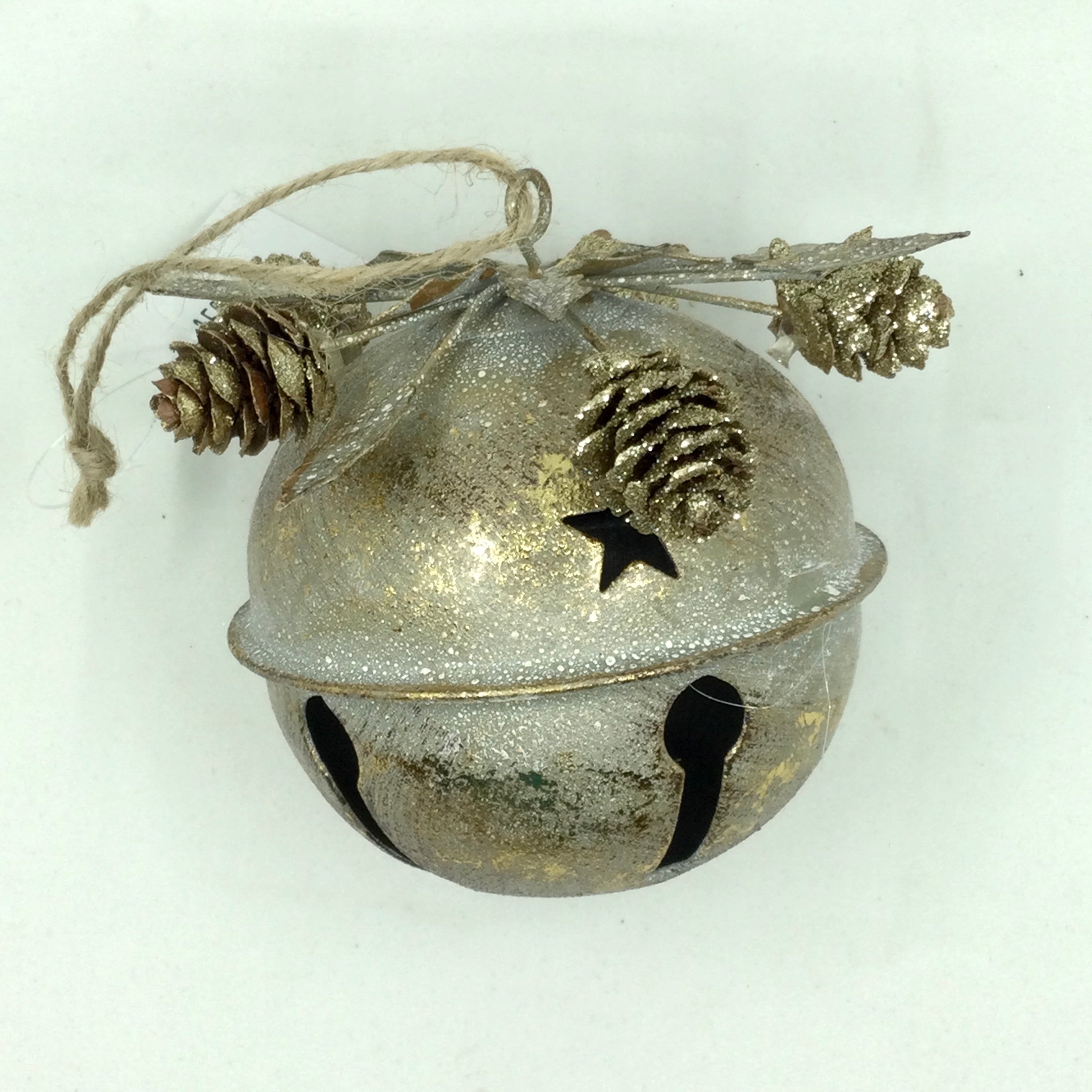 Metal Bell Ornament with Pinecone - Gold