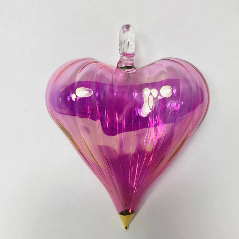 Blown Glass Heart Ornament - Pink