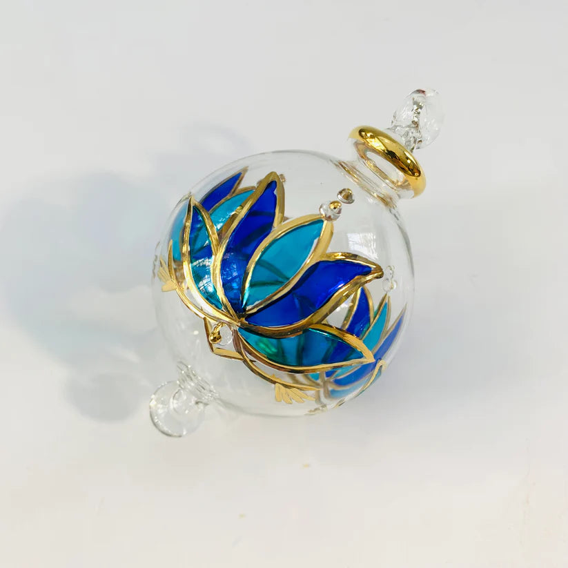 Small Blown Glass Ornament - Blue Lotus