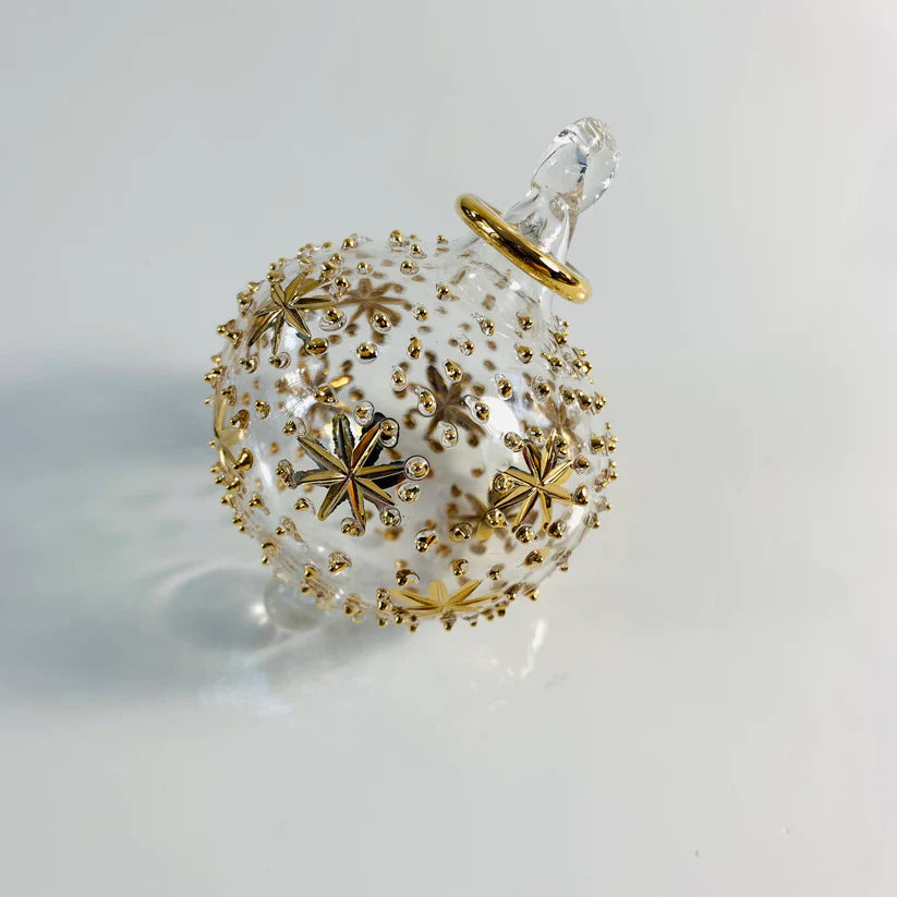 Small Blown Glass Ornament - Gold Stars & Dots