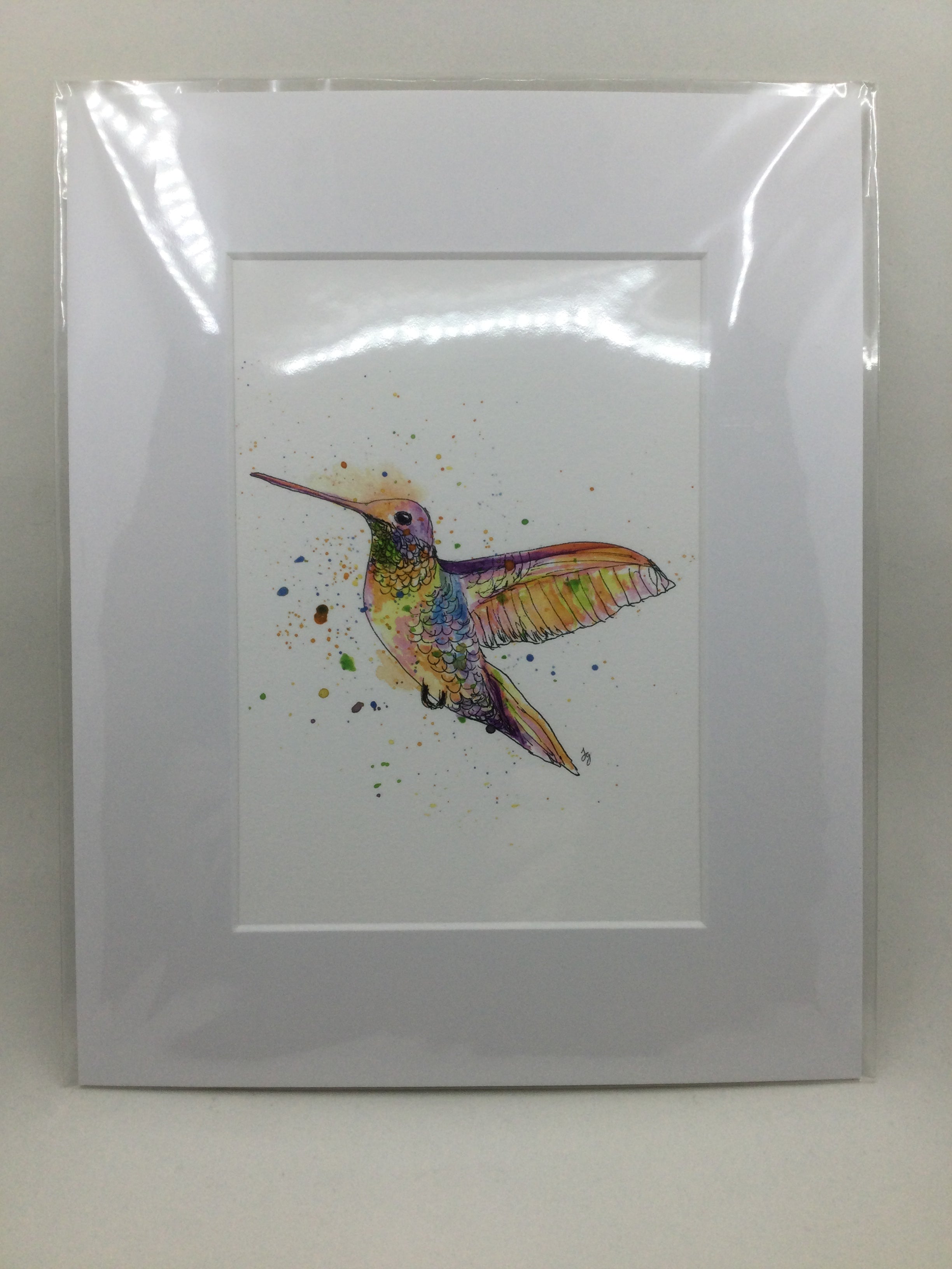 Art Print with Mat by Jennifer Giffin - Multicoloured Hummingbird