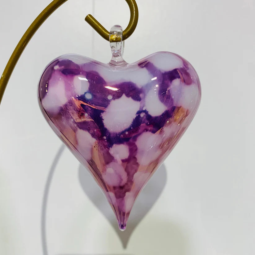 Blown Glass Heart Ornament - Multicoloured Purple