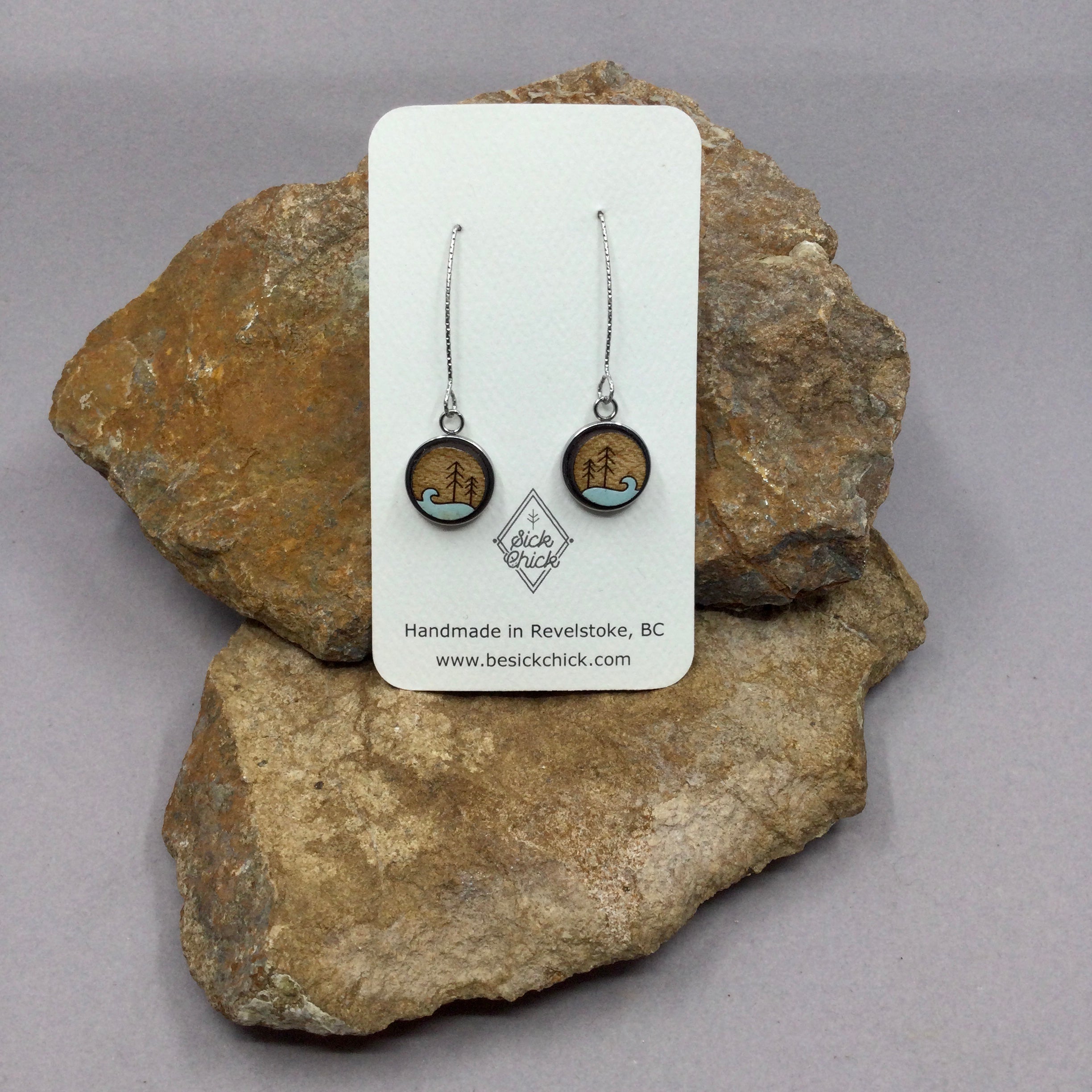 Sick Chick Dangling Wood Earrings