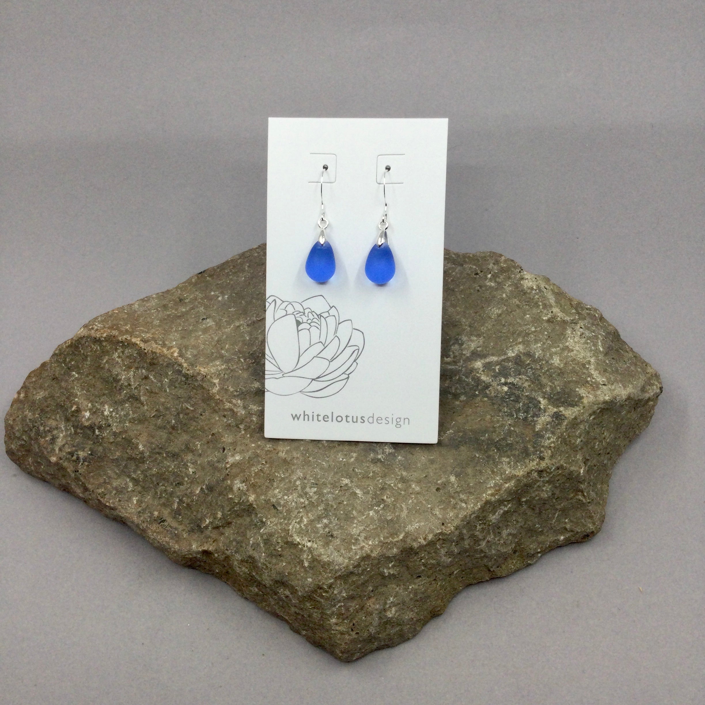 White Lotus Sea Glass Earrings