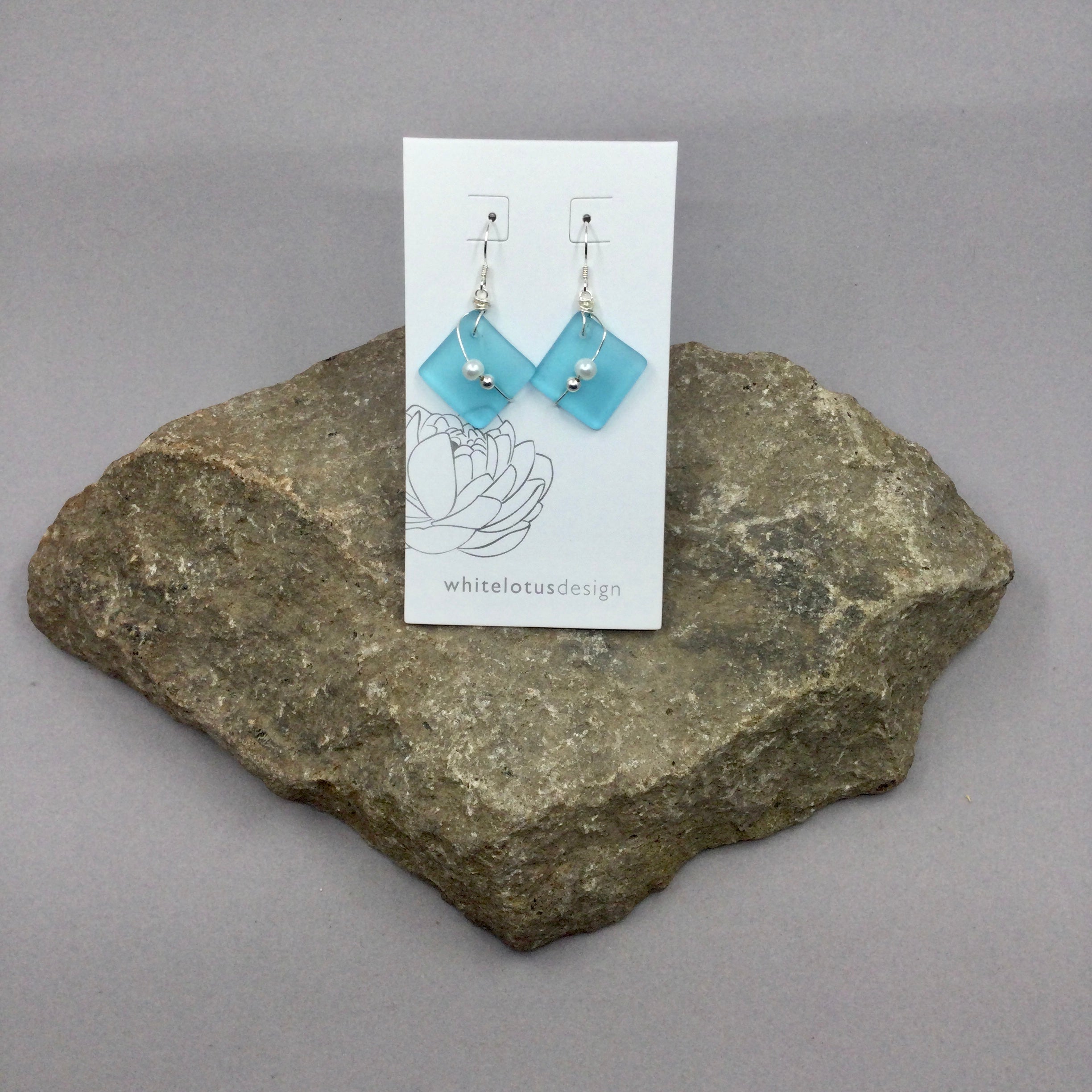 White Lotus Sea Glass Earrings
