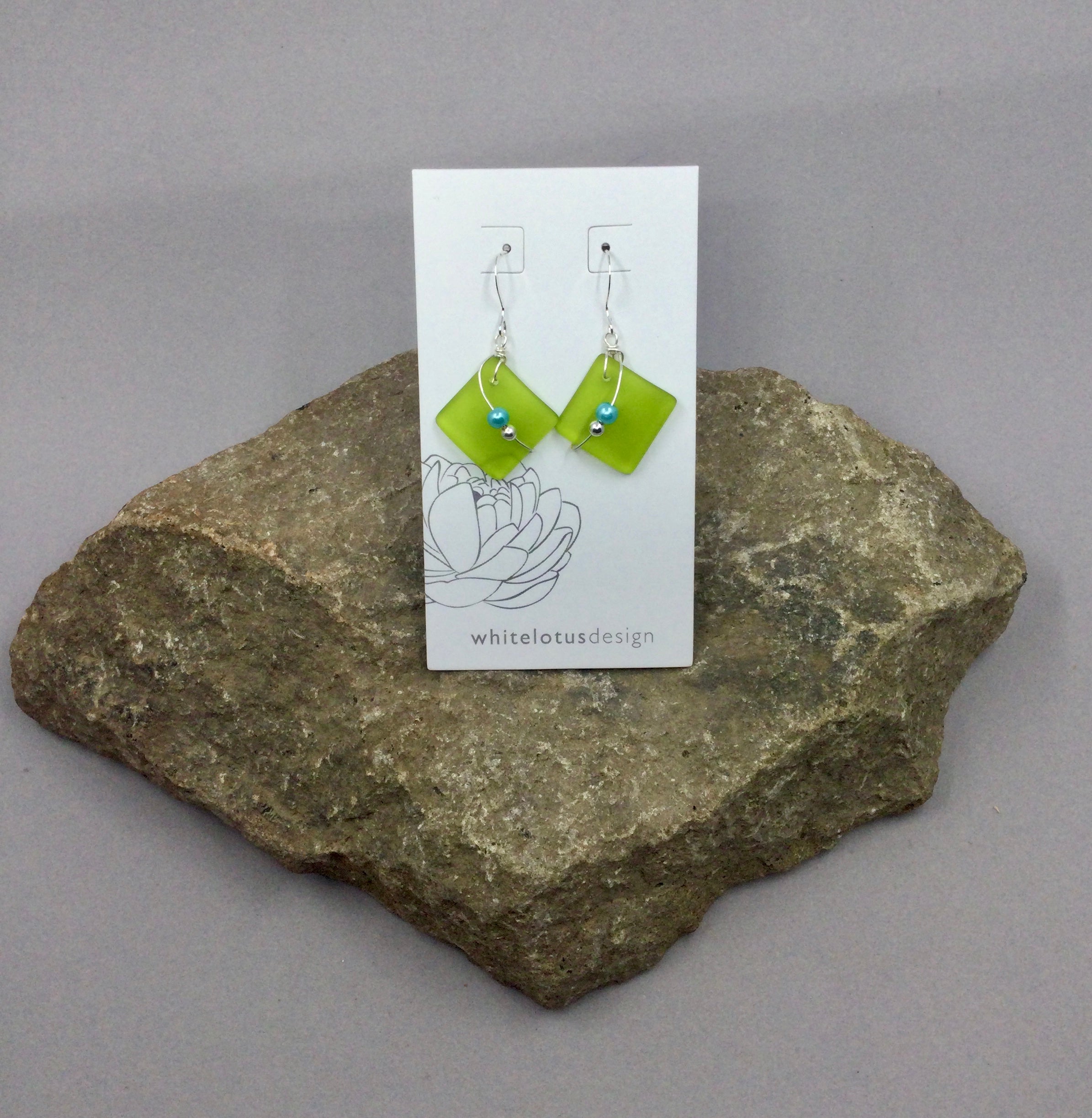 White Lotus Sea Glass Earrings