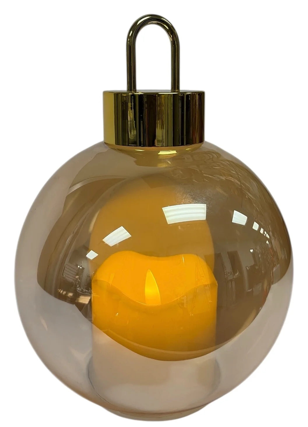 Gold LED Glass Lantern with candle inside