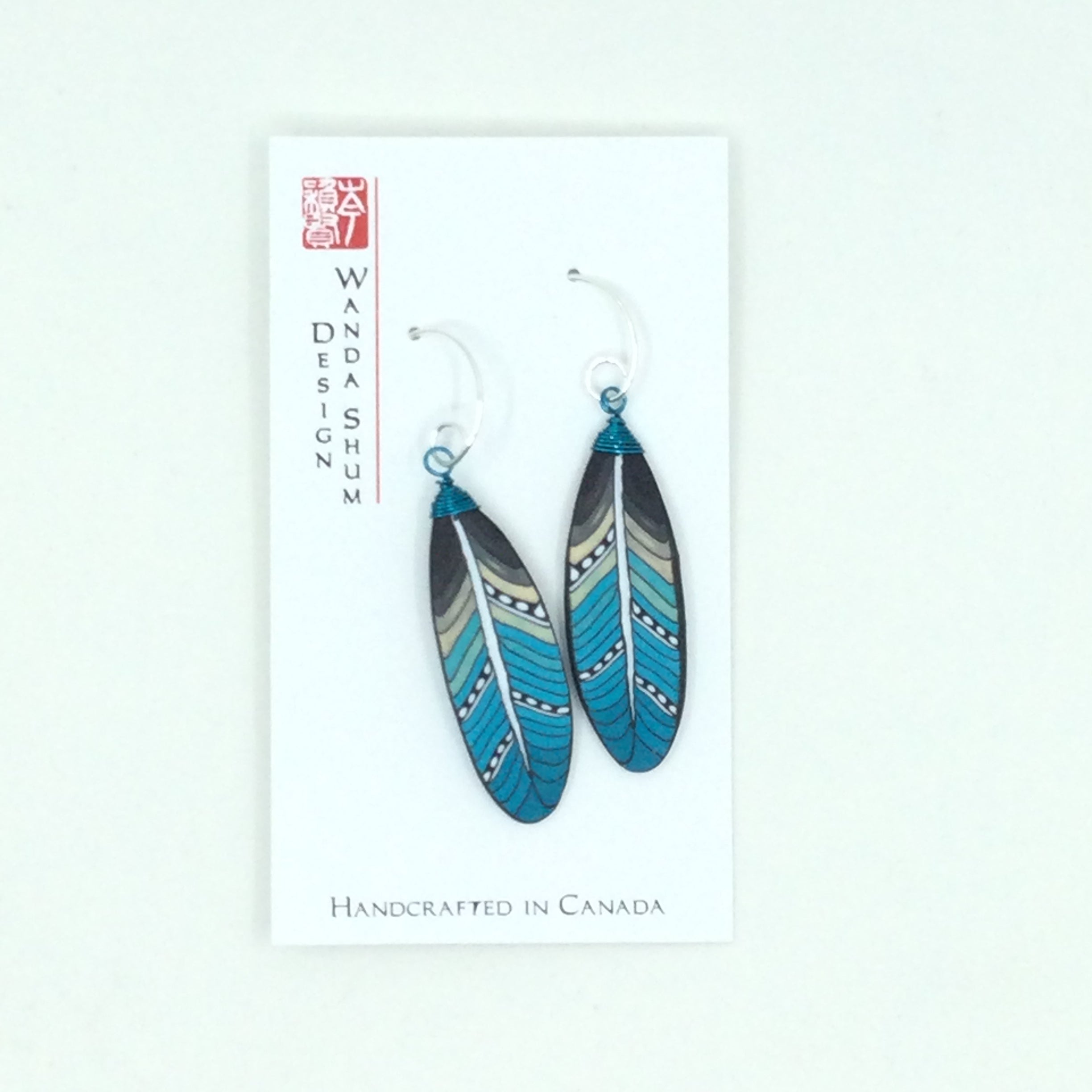 Mini Millefiori Feather Earrings - Aqua