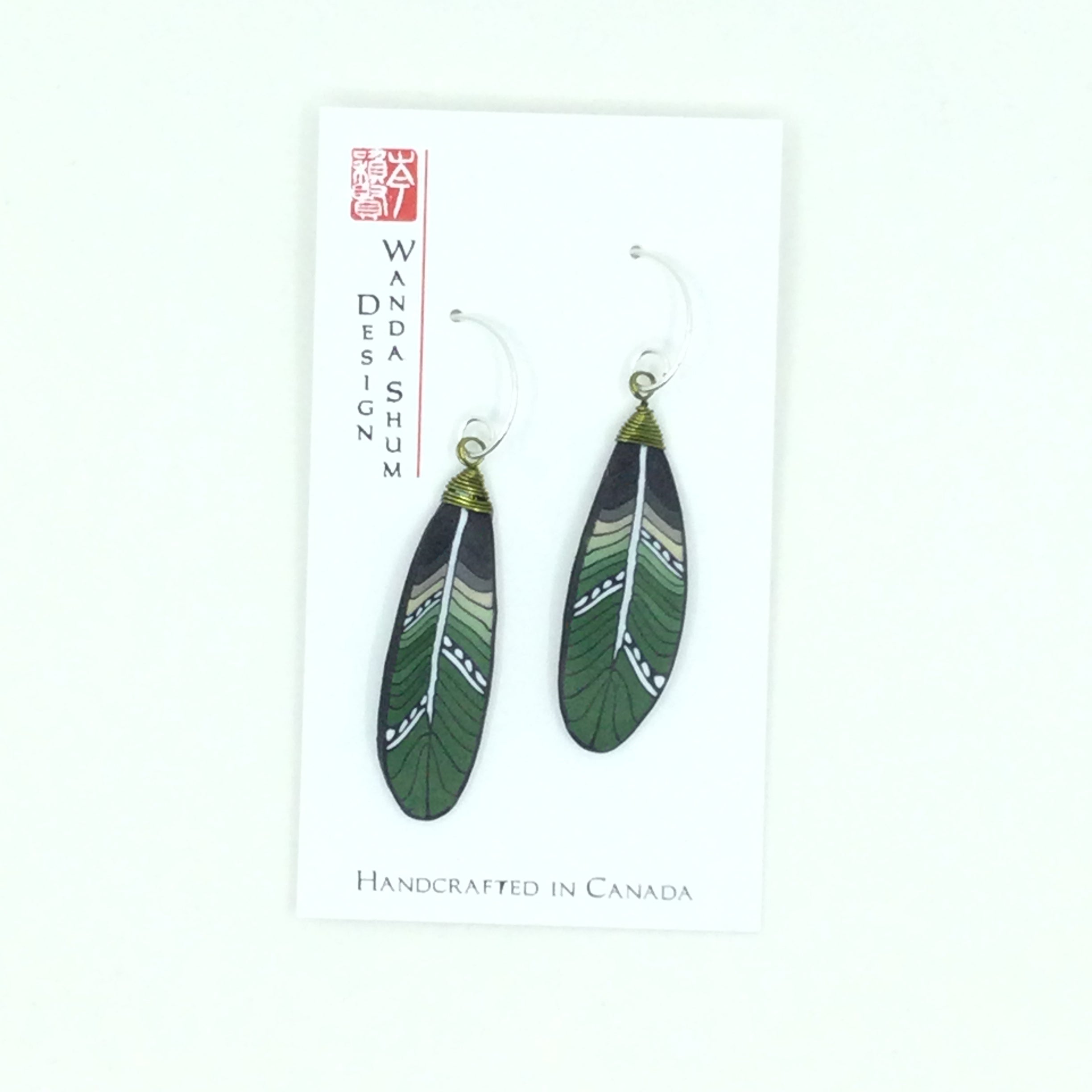 Mini Millefiori Feather Earrings - Green