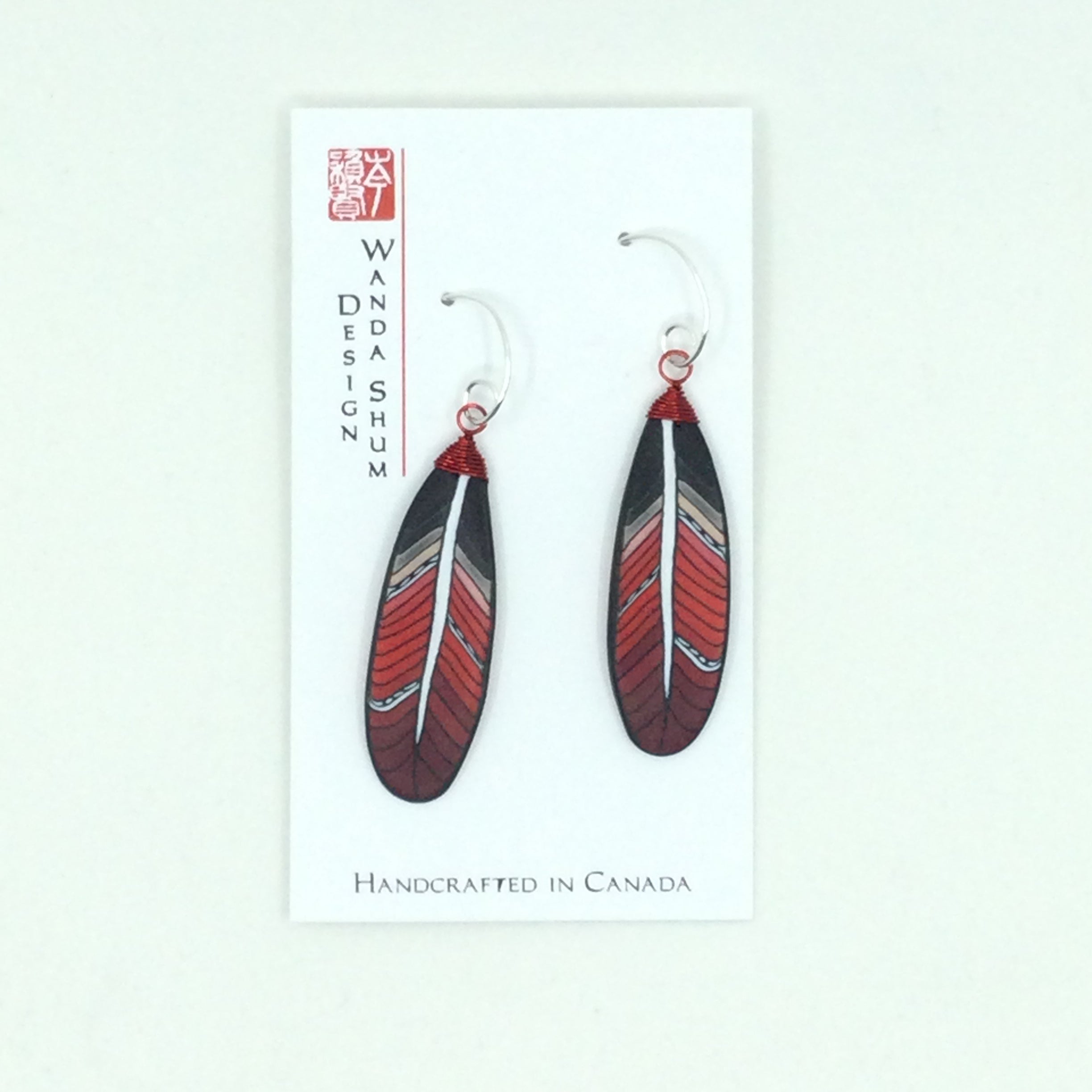 Mini Millefiori Feather Earrings - Red