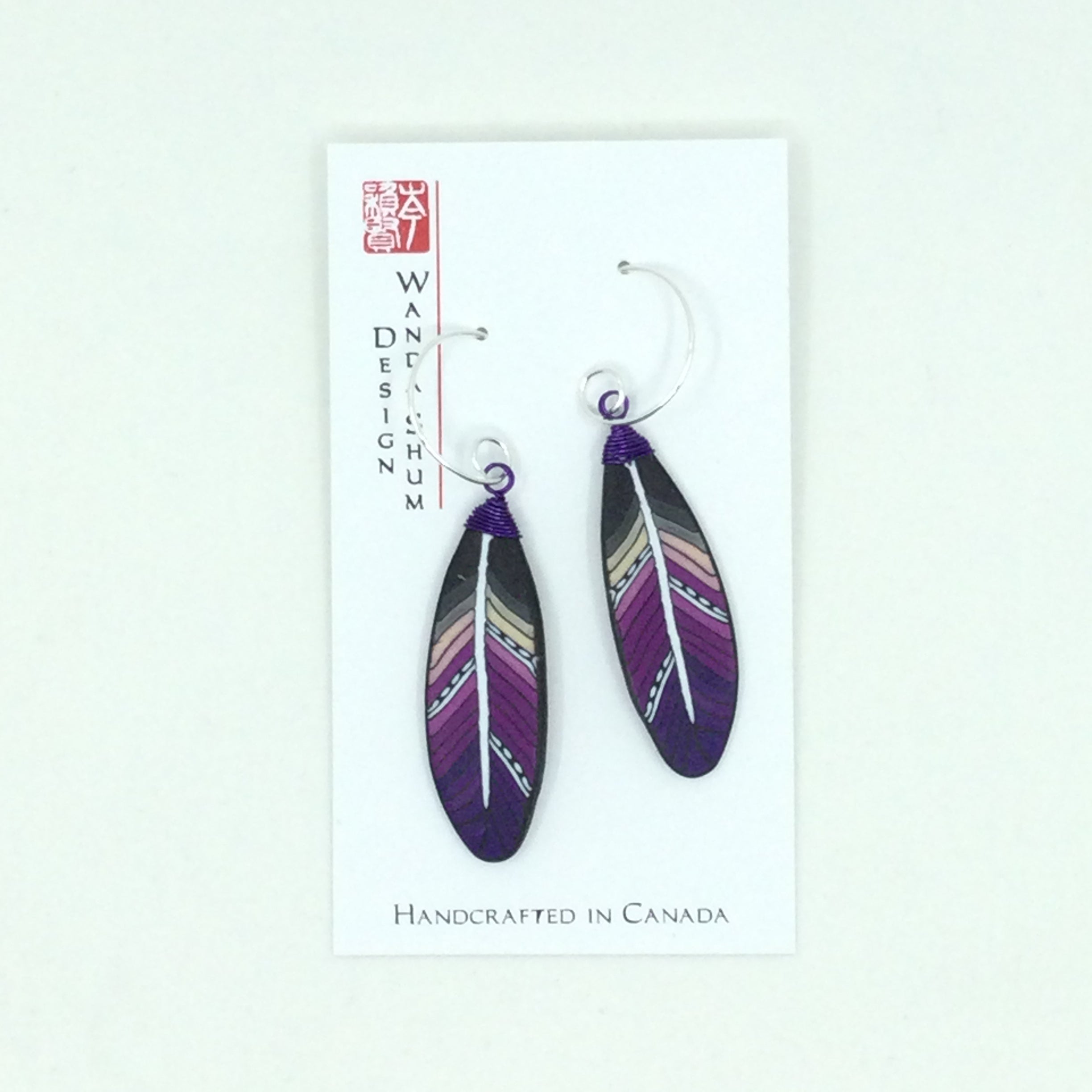 Mini Millefiori Feather Earrings - Purple