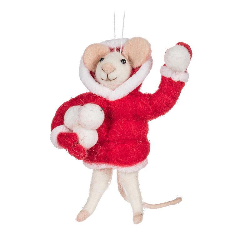 Snowball Throwing Mouse Ornament