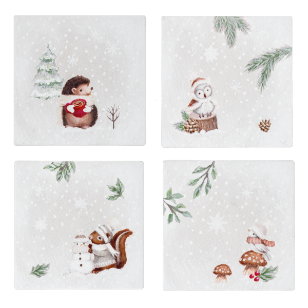 Ceramic winter playful animal coaster set