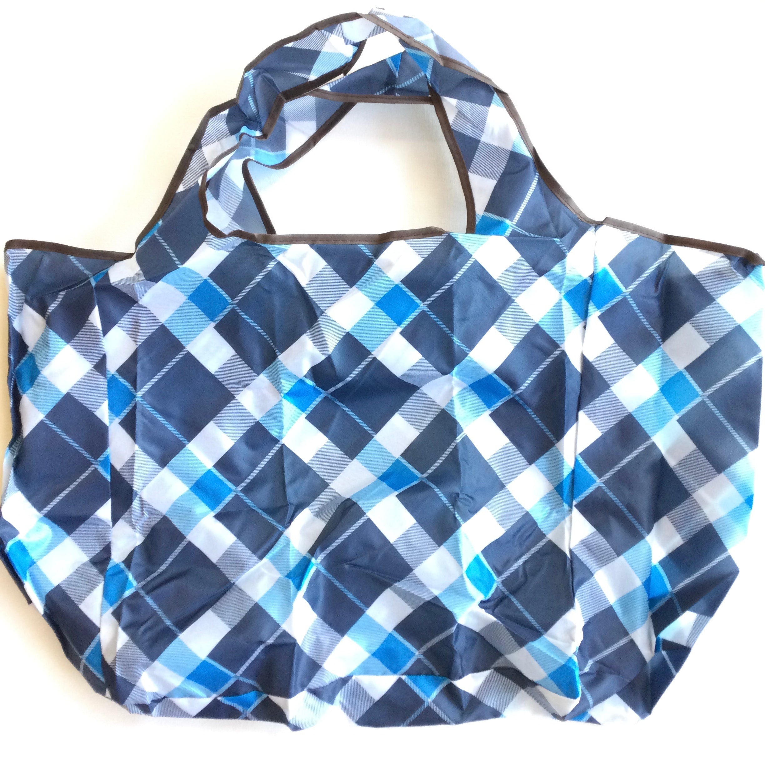 Patterned Reusable Shopping Bag - Plaid Open